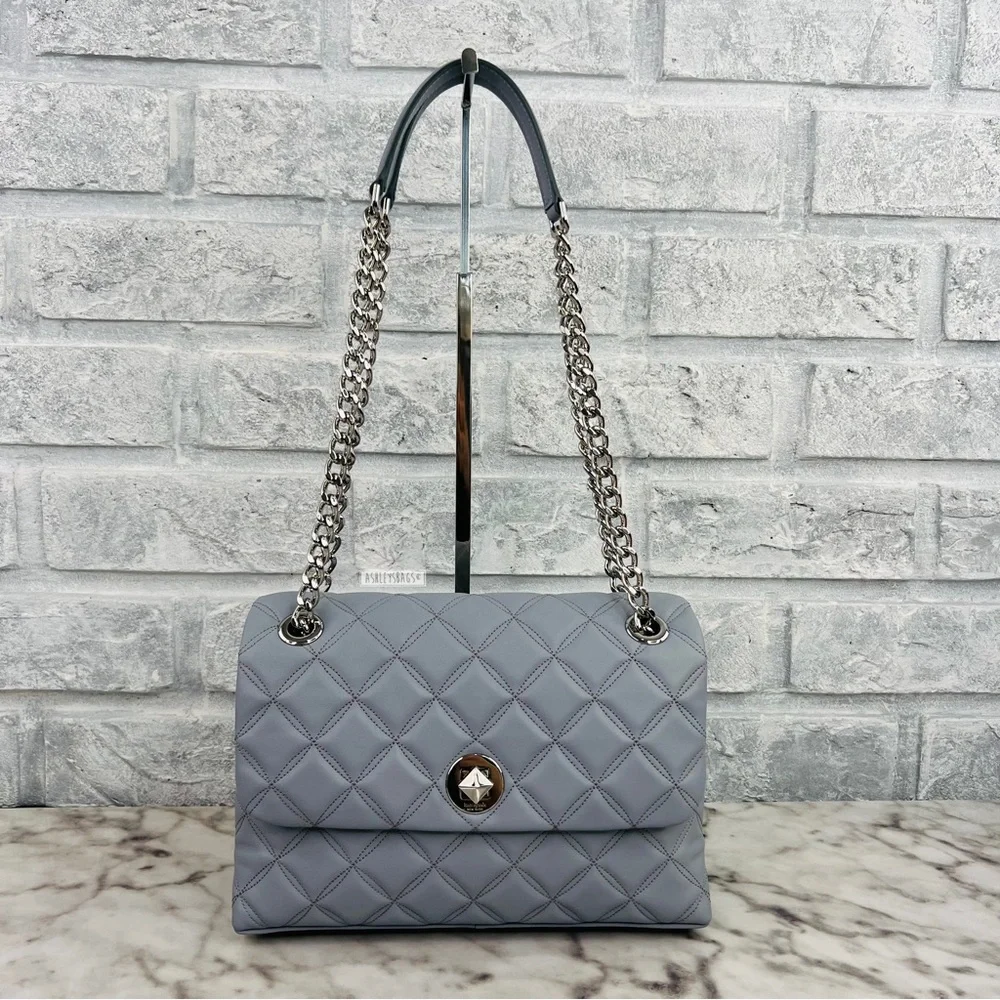 Kate Spade Natalia Quilted Leather Medium Flap Crossbody In Brushed Steel